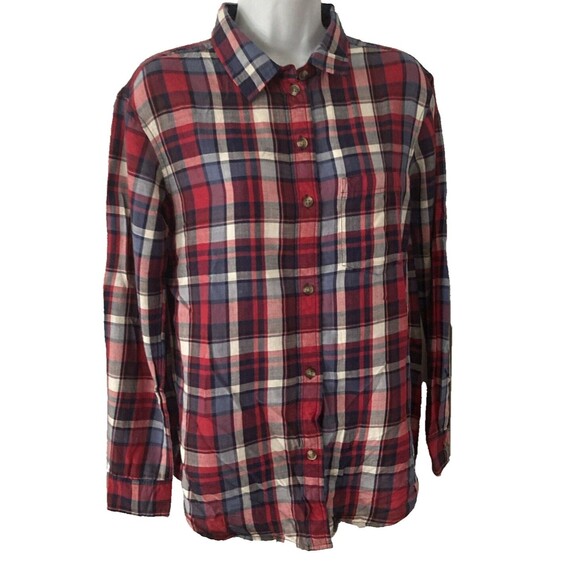 NWT American Eagle Womens Red Plaid Shirt Oversized Fit Size XS Button Up L/S - Picture 1 of 11